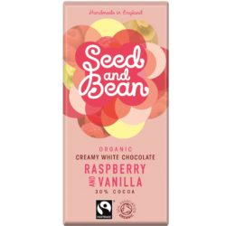 Seed and bean white chocolate with raspberry and vanilla