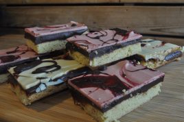 Sour cherry millionaire shortbread