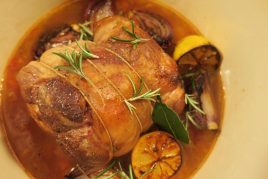 Braised lamb shoulder with puy lentils & purple sprouting broccoli