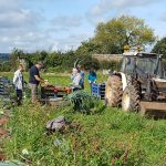 People on a farm and a tractor