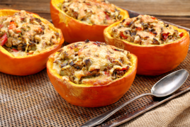 Squash (stuffed) with Stilton & greens