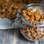 Open jar with granola in