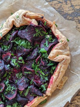 Beetroot and courgette tart