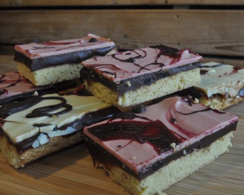 Sour cherry millionaire shortbread