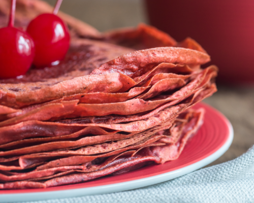 Chocolate and Beetroot Pancakes with Chopped Dates